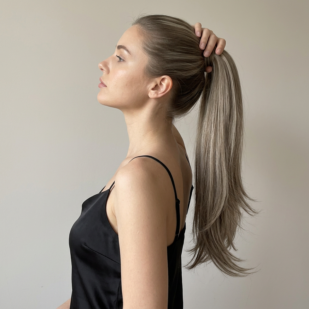 Ash Brown Blonde – on model, side view